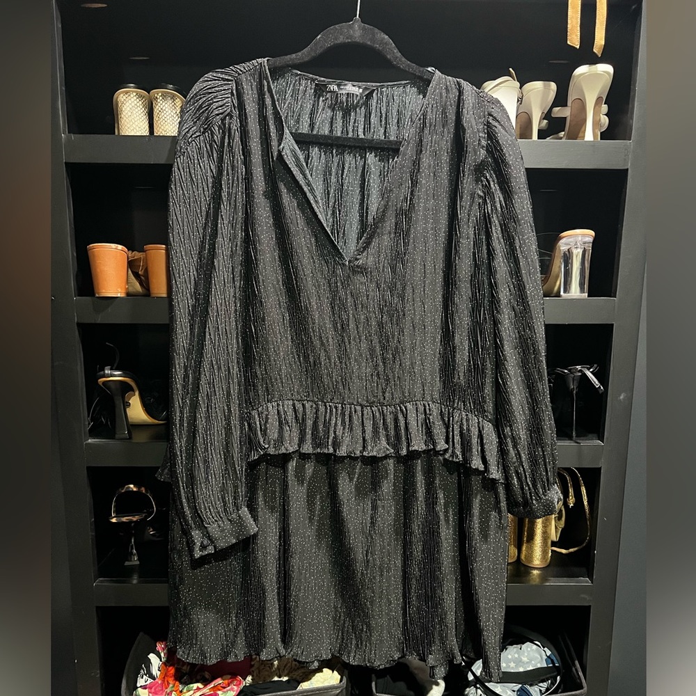 Zara small black dotted long sleeve dress (small) $40